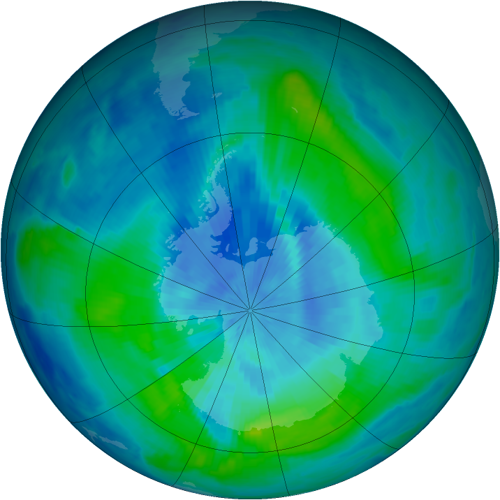 Antarctic ozone map for 13 March 1997